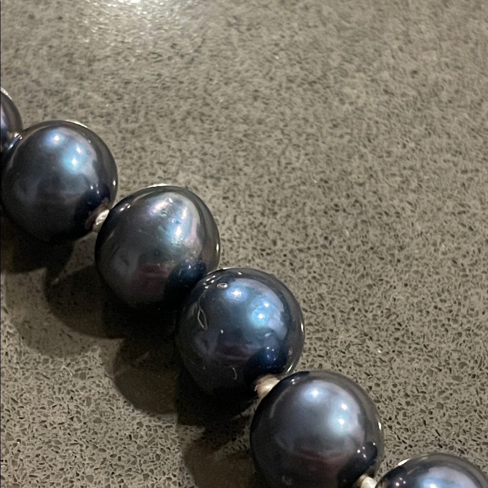 Blue Gray Pearl Necklace with 925 Silver Fish Hook Clasp - Picture 13 of 17